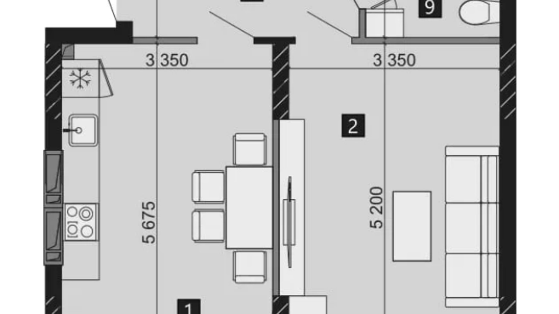 Планування 1-кімнатної квартири в ЖК Liko-Grad Perfect Town 47.42 м², фото 637500