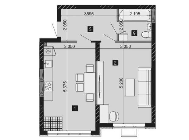 ЖК Liko-Grad Perfect Town: планування 1-кімнатної квартири 45.83 м²