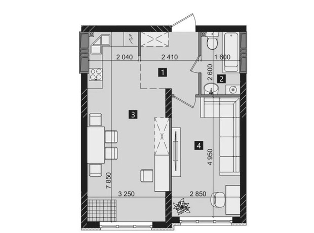 ЖК Liko-Grad Perfect Town: планировка 1-комнатной квартиры 46.37 м²