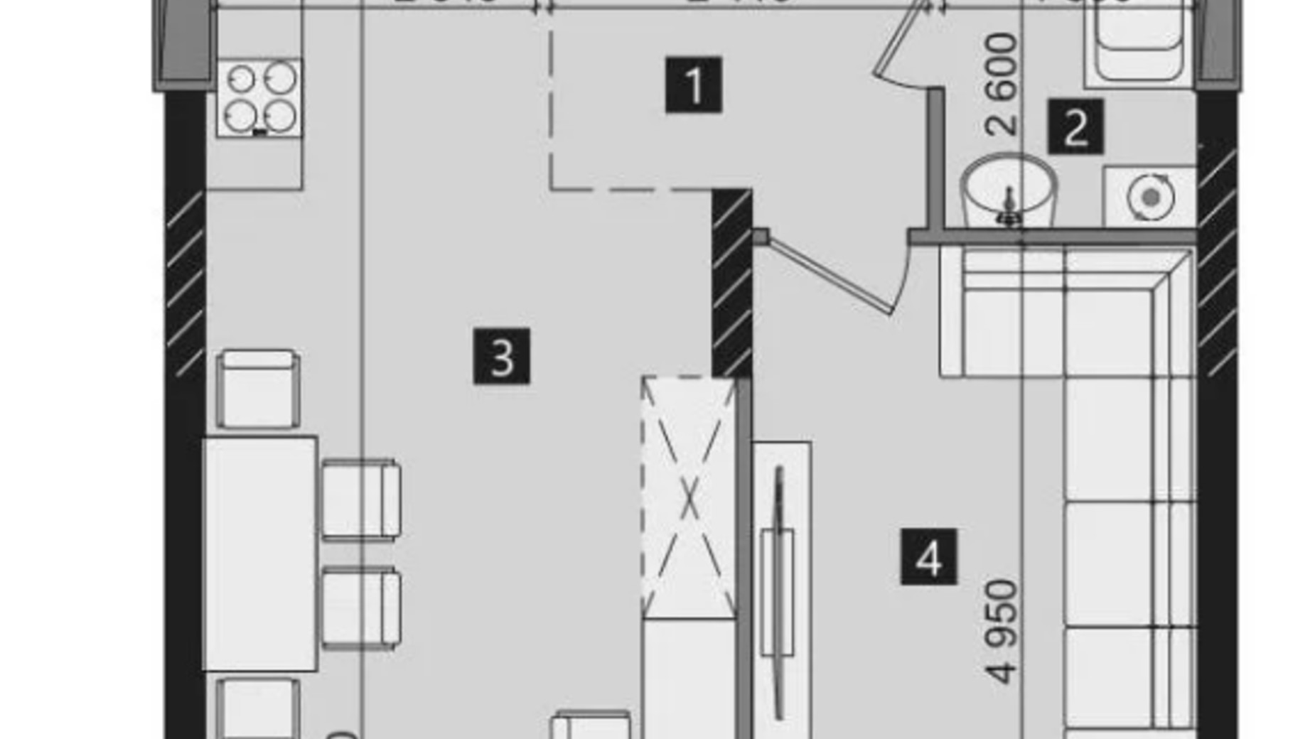 Планировка 1-комнатной квартиры в ЖК Liko-Grad Perfect Town 46.38 м², фото 637510