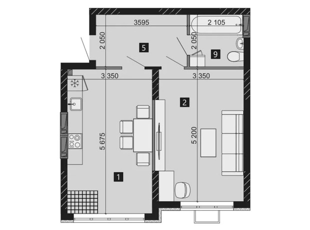 ЖК Liko-Grad Perfect Town: планировка 1-комнатной квартиры 47.03 м²