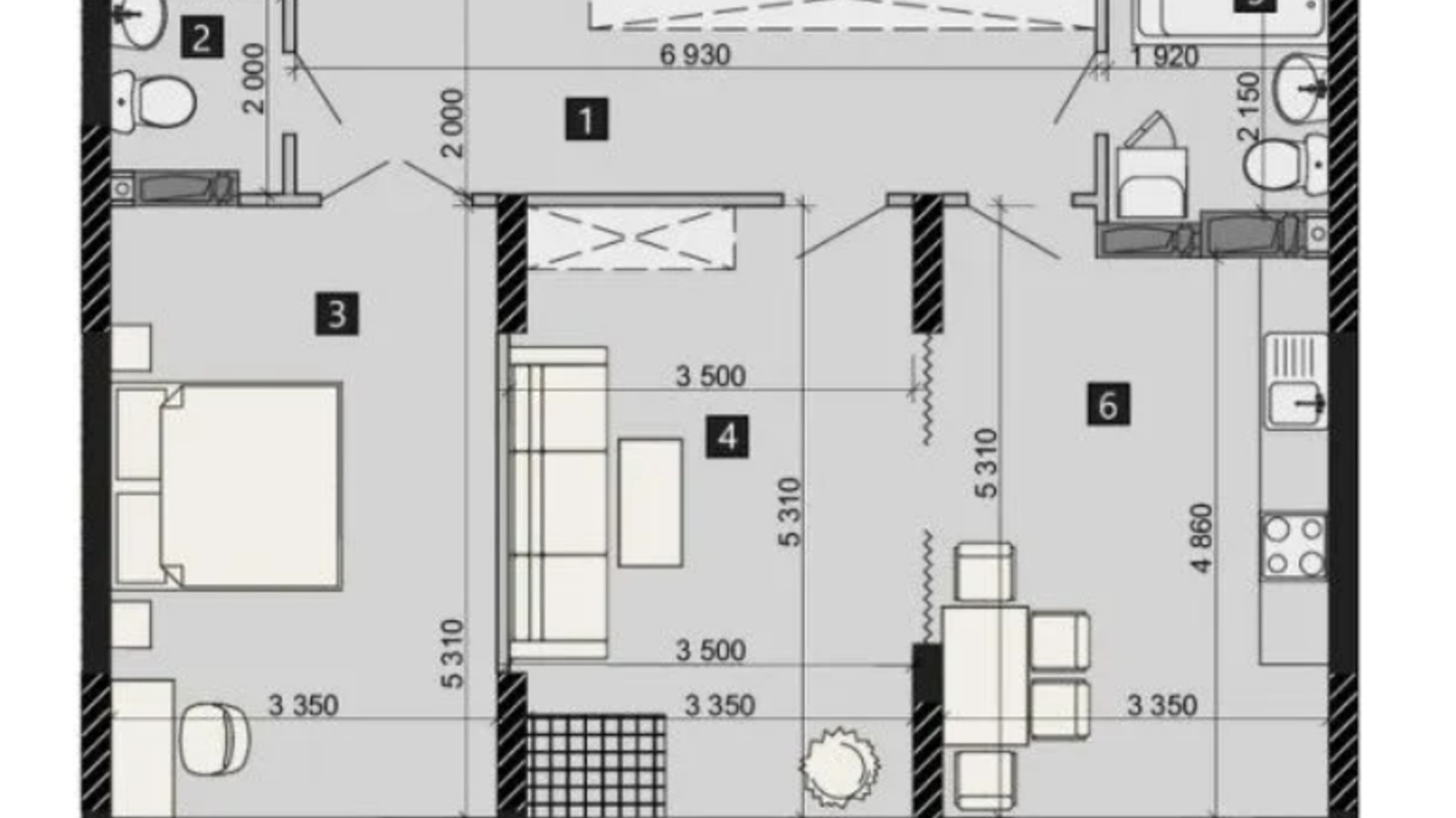 Планування 2-кімнатної квартири в ЖК Liko-Grad Perfect Town 75.4 м², фото 637515