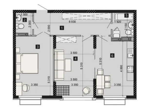 ЖК Liko-Grad Perfect Town: планировка 2-комнатной квартиры 75.4 м²