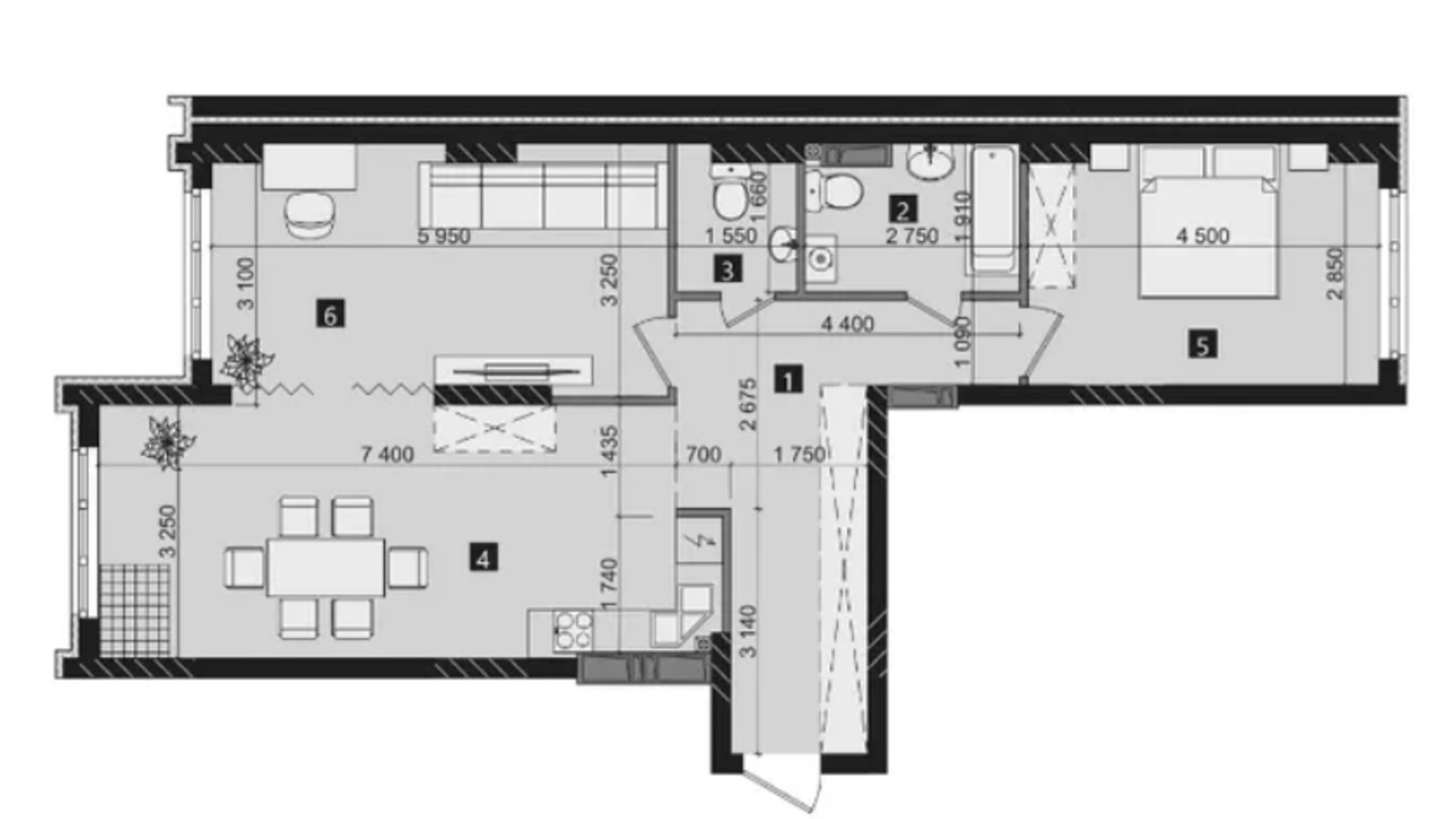 Планування 2-кімнатної квартири в ЖК Liko-Grad Perfect Town 77.22 м², фото 637521