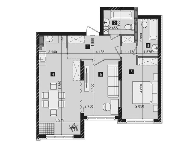 ЖК Liko-Grad Perfect Town: планировка 2-комнатной квартиры 67.43 м²