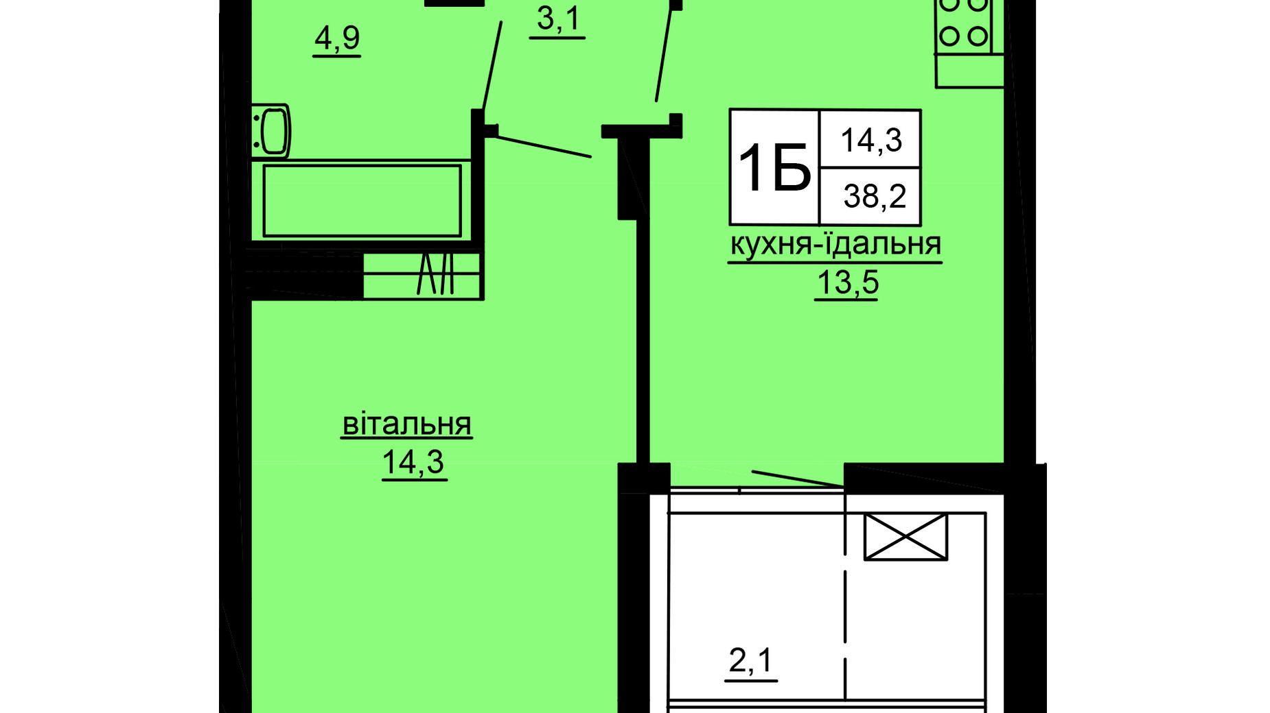 Планировка 1-комнатной квартиры в ЖК Варшавский deluxe 38.2 м², фото 637530