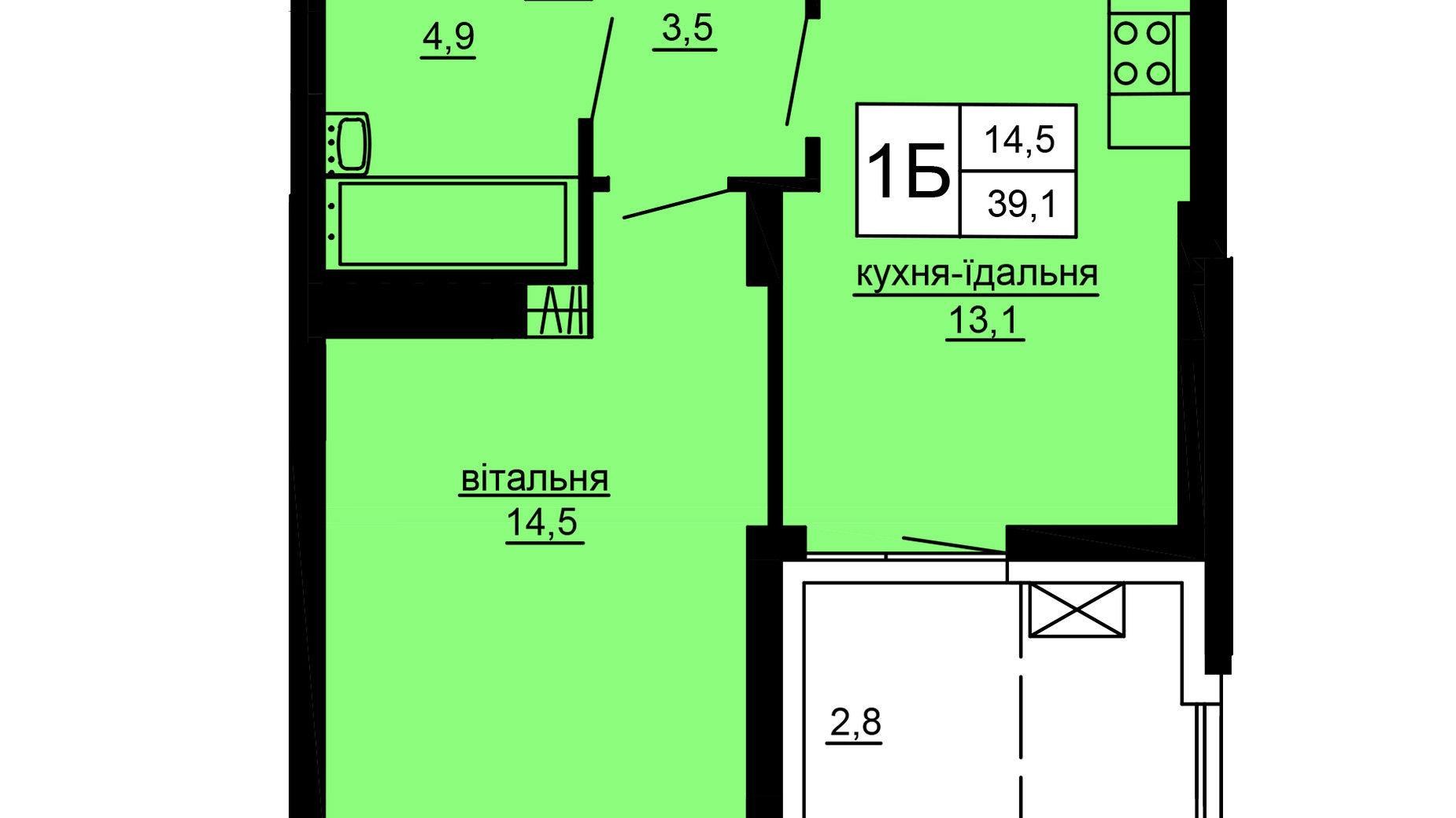 Планування 1-кімнатної квартири в ЖК Варшавський deluxe 39.1 м², фото 637536