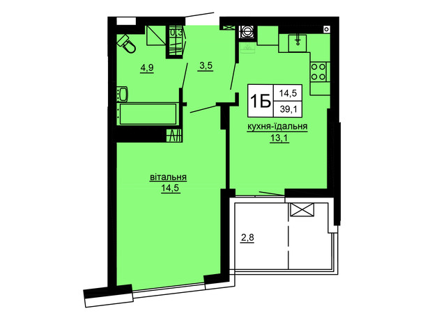 ЖК Варшавський deluxe: планування 1-кімнатної квартири 39.1 м²