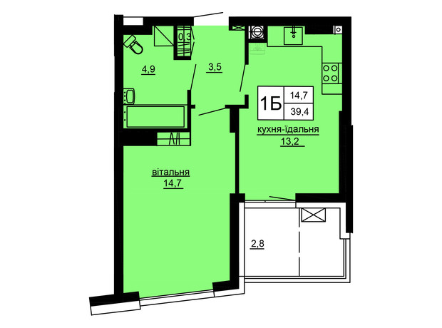 ЖК Варшавський deluxe: планування 1-кімнатної квартири 39.4 м²
