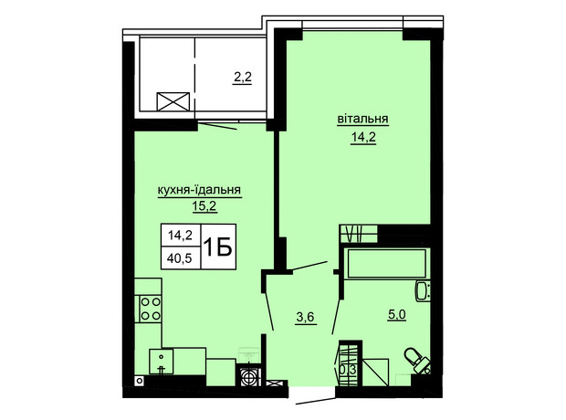 ЖК Варшавський deluxe: планування 1-кімнатної квартири 40.5 м²