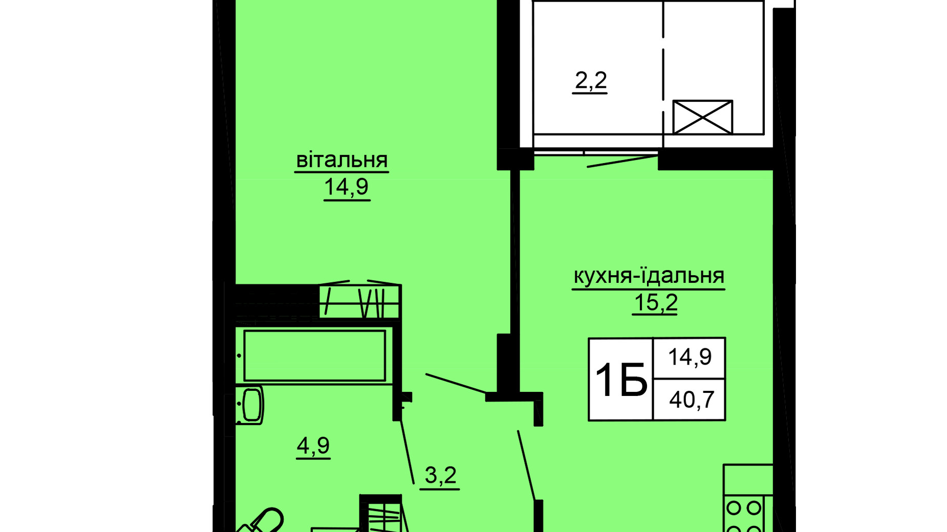 Планування 1-кімнатної квартири в ЖК Варшавський deluxe 40.7 м², фото 637557