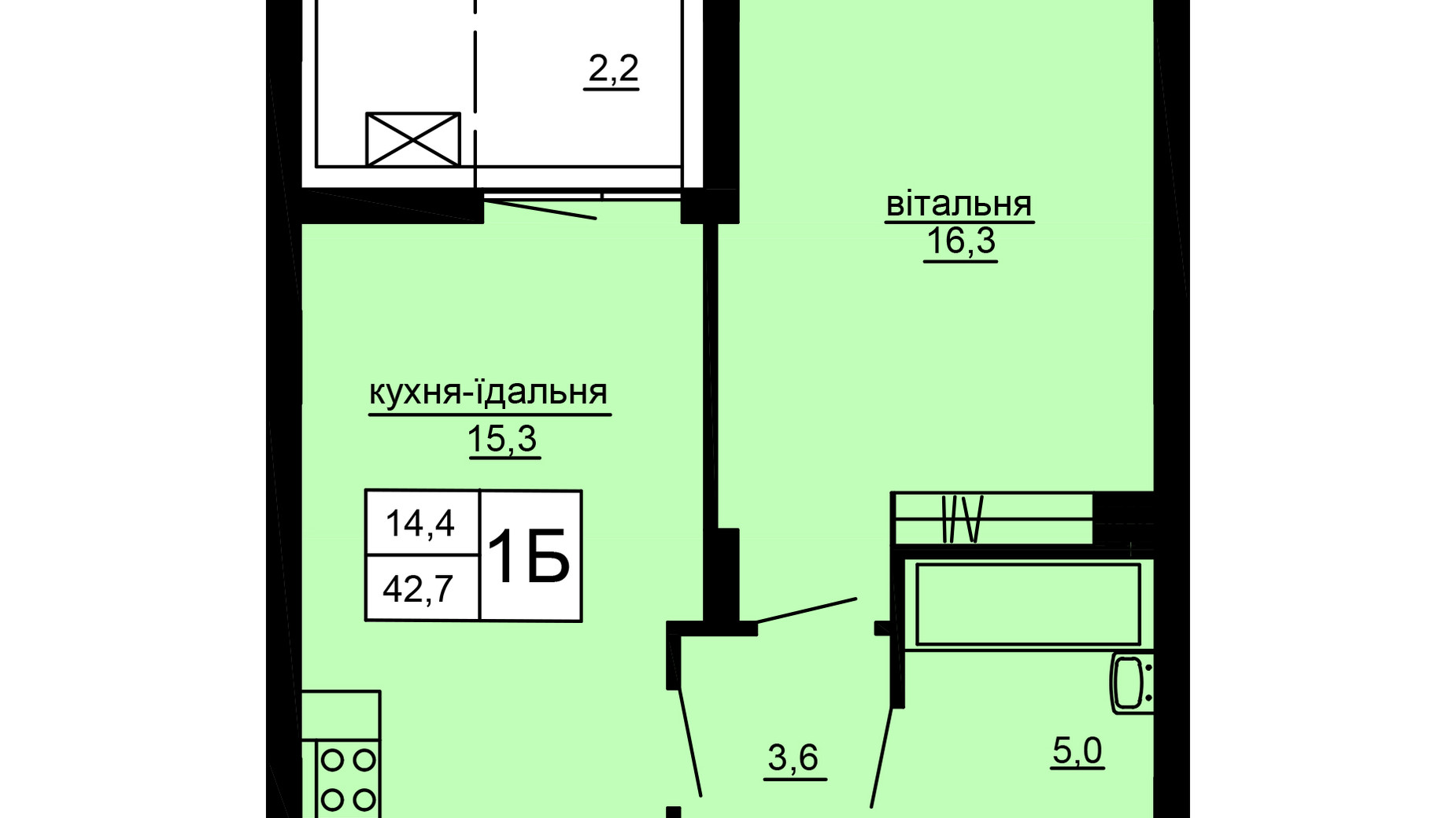 Планування 1-кімнатної квартири в ЖК Варшавський deluxe 42.7 м², фото 637560
