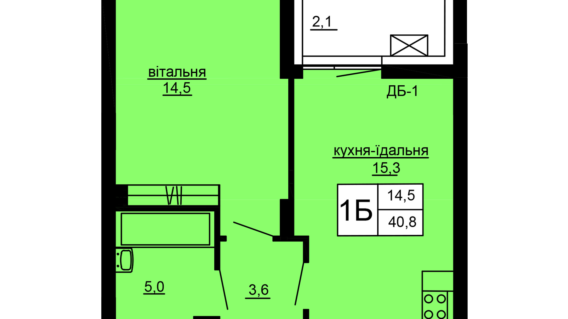 Планування 1-кімнатної квартири в ЖК Варшавський deluxe 40.8 м², фото 637561