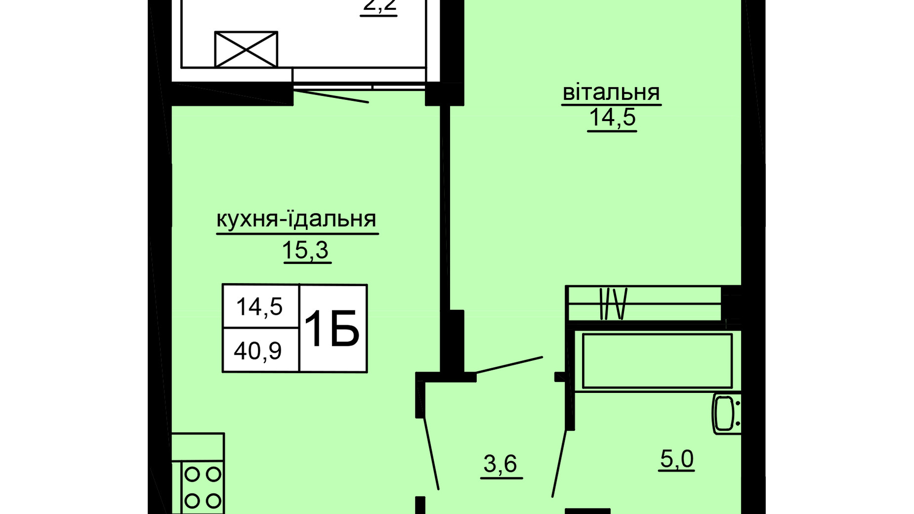 Планування 1-кімнатної квартири в ЖК Варшавський deluxe 40.9 м², фото 637562