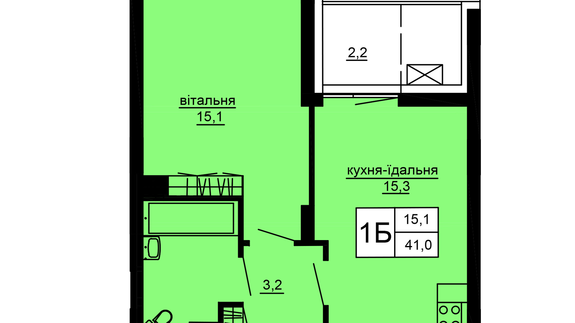 Планування 1-кімнатної квартири в ЖК Варшавський deluxe 41 м², фото 637564