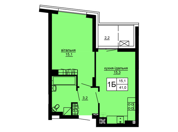 ЖК Варшавський deluxe: планування 1-кімнатної квартири 41 м²