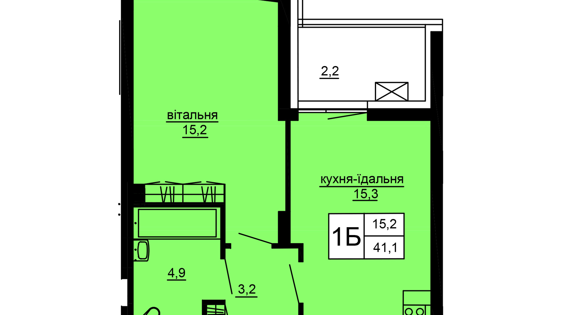 Планування 1-кімнатної квартири в ЖК Варшавський deluxe 41.1 м², фото 637565