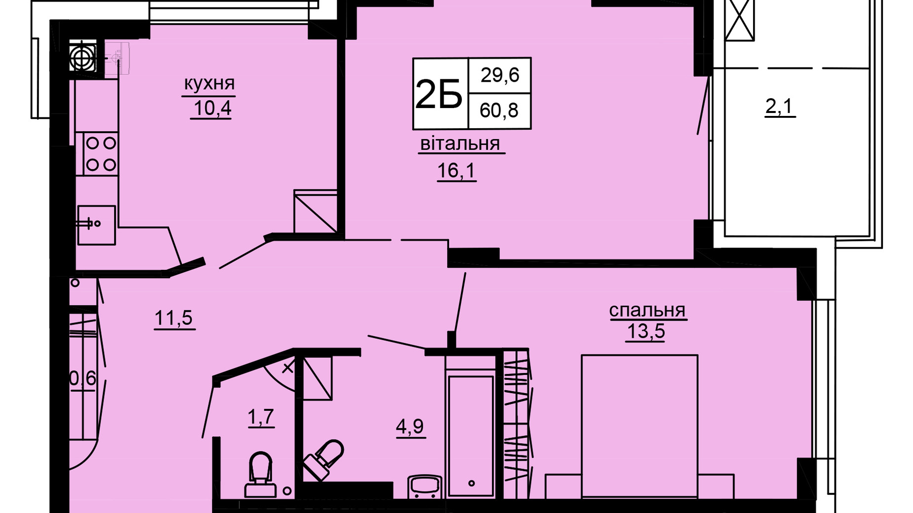 Планировка 2-комнатной квартиры в ЖК Варшавский deluxe 60.8 м², фото 637574