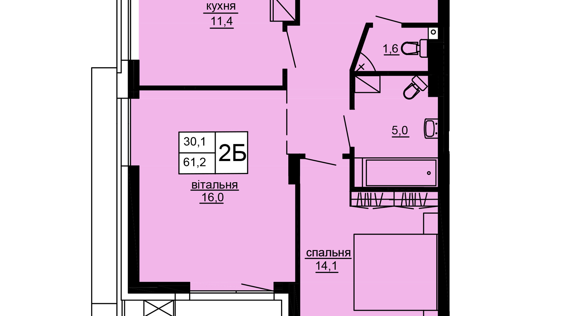 Планировка 2-комнатной квартиры в ЖК Варшавский deluxe 61.2 м², фото 637587