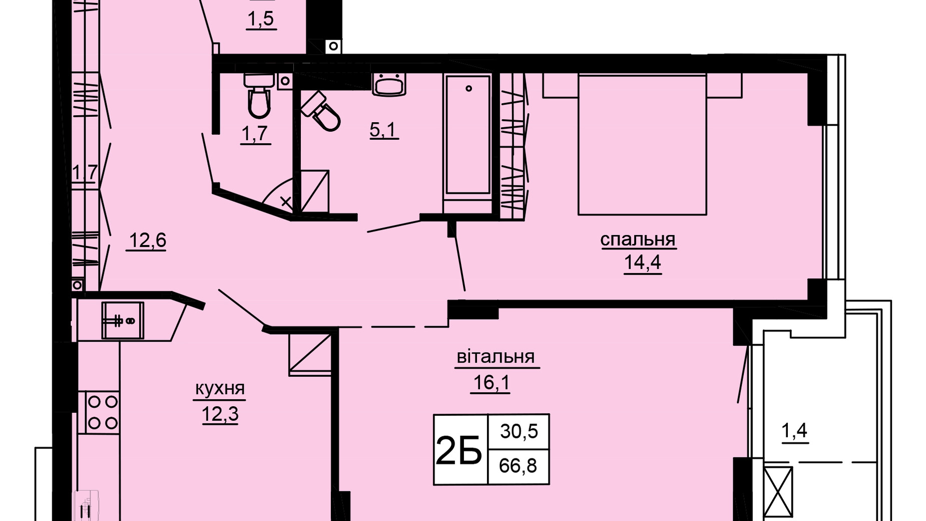 Планировка 2-комнатной квартиры в ЖК Варшавский deluxe 66.8 м², фото 637603