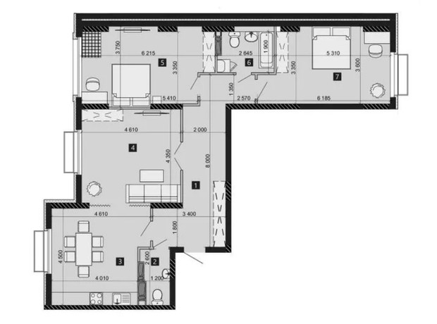 ЖК Liko-Grad Perfect Town: планування 3-кімнатної квартири 107.6 м²