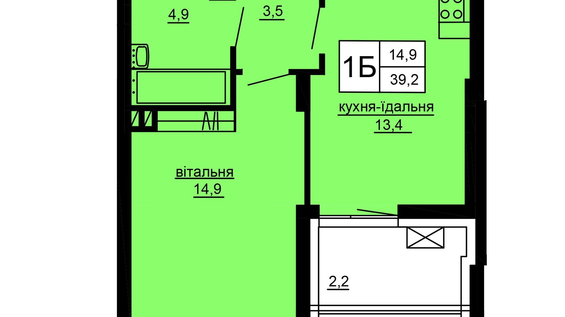 Планировка 1-комнатной квартиры в ЖК Варшавский deluxe 39.2 м², фото 637625