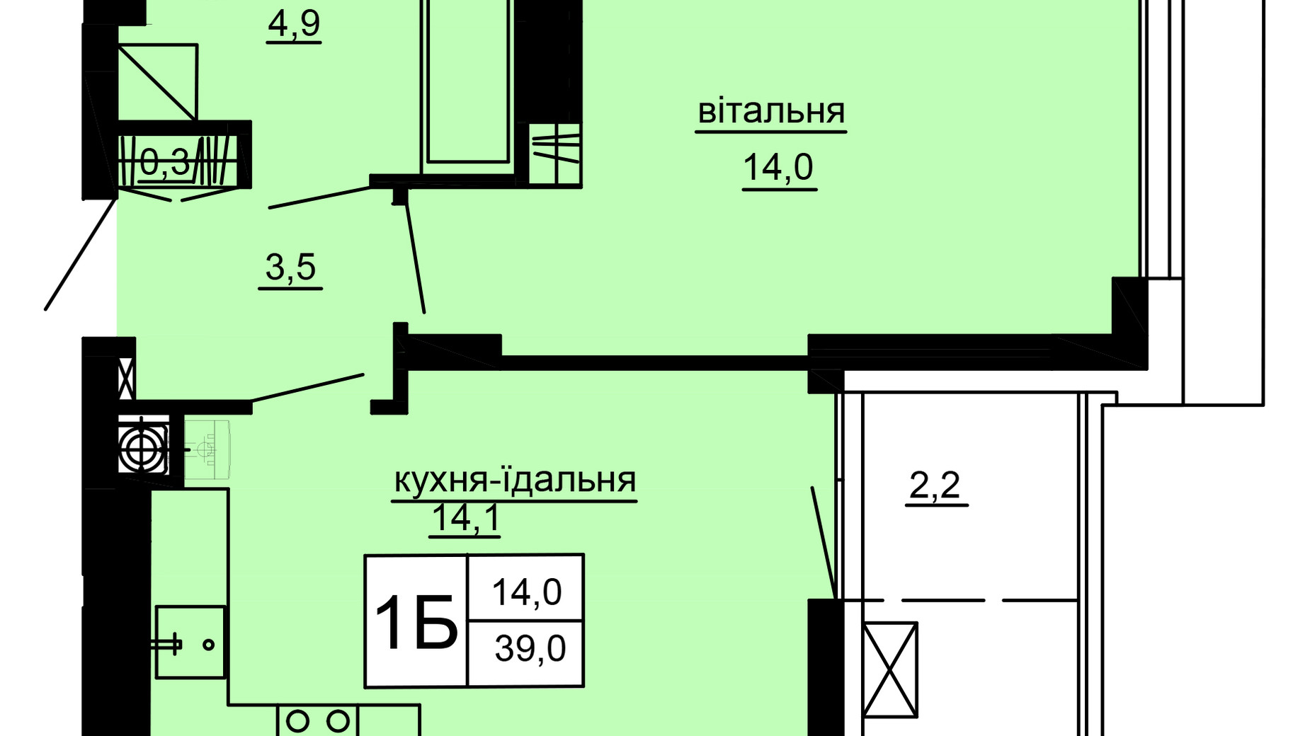Планировка 1-комнатной квартиры в ЖК Варшавский deluxe 39 м², фото 637628