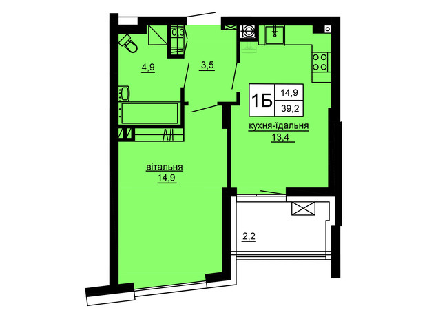 ЖК Варшавський deluxe: планування 1-кімнатної квартири 39.2 м²