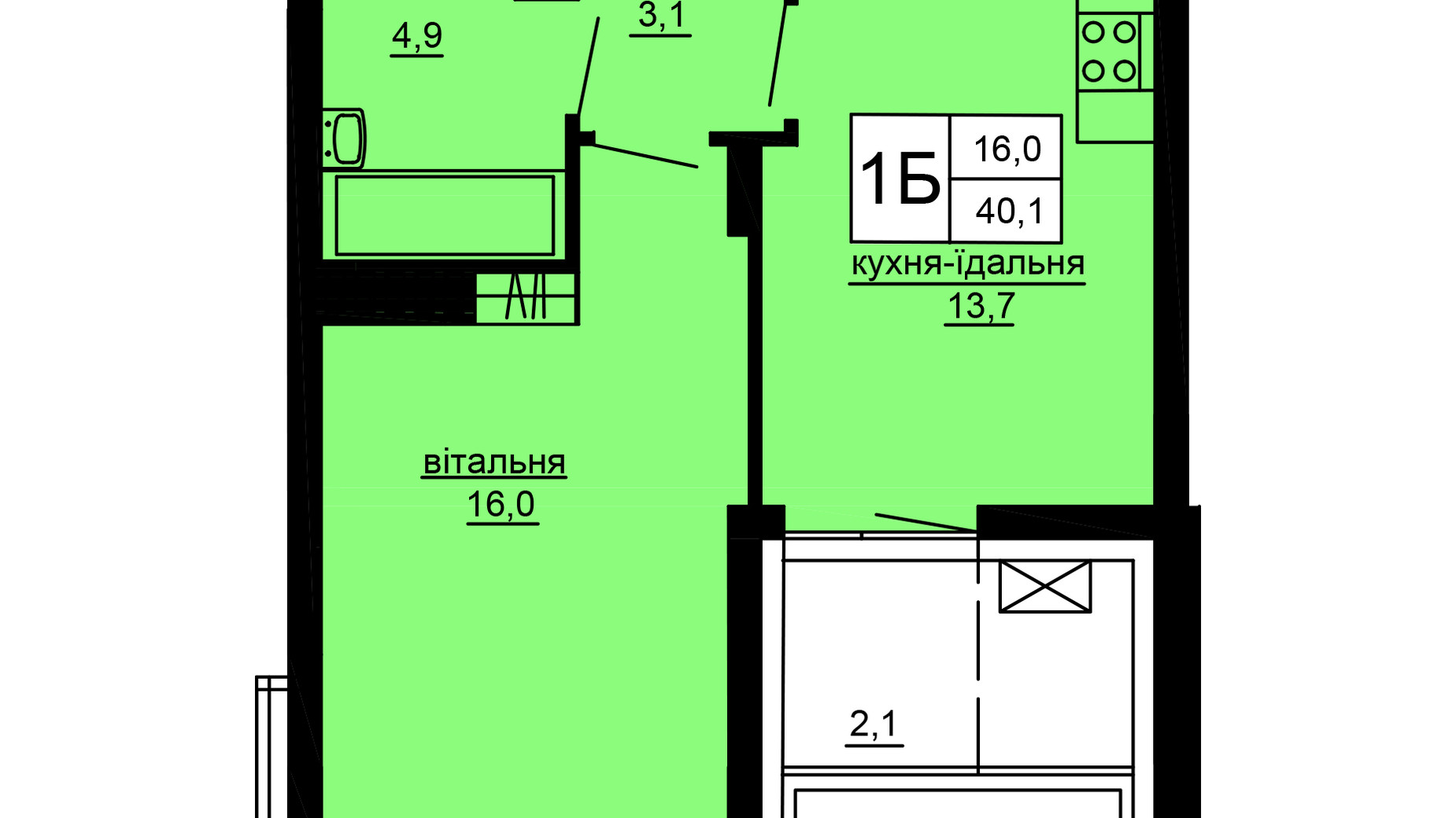 Планування 1-кімнатної квартири в ЖК Варшавський deluxe 40.1 м², фото 637630