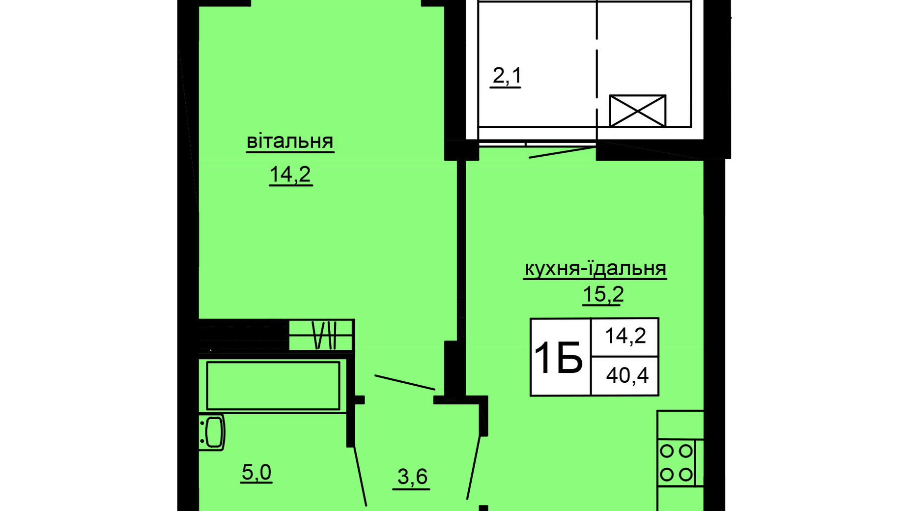 Планування 1-кімнатної квартири в ЖК Варшавський deluxe 40.4 м², фото 637633