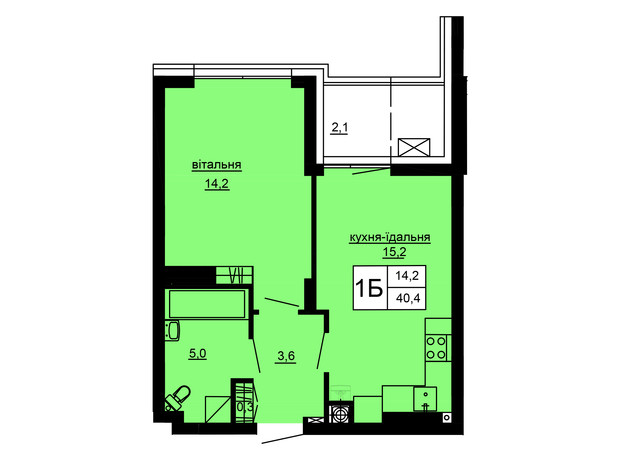 ЖК Варшавський deluxe: планування 1-кімнатної квартири 40.4 м²