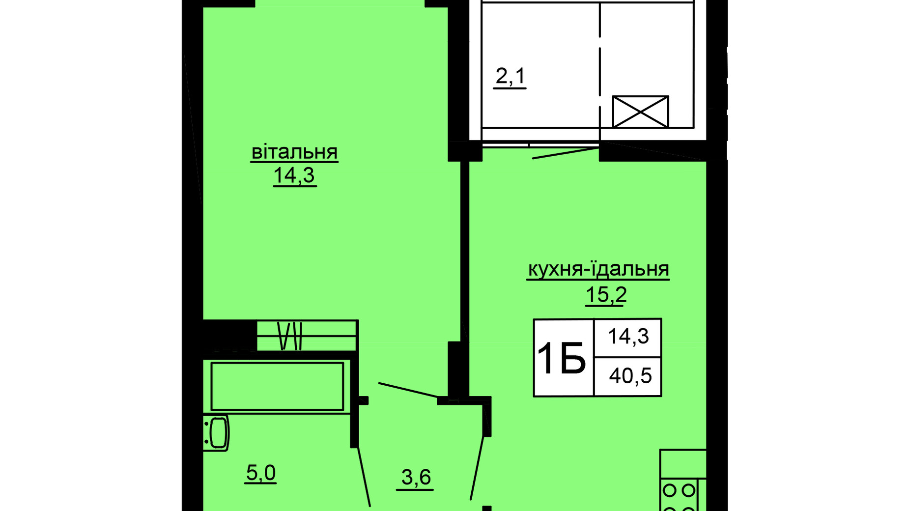 Планировка 1-комнатной квартиры в ЖК Варшавский deluxe 40.5 м², фото 637639