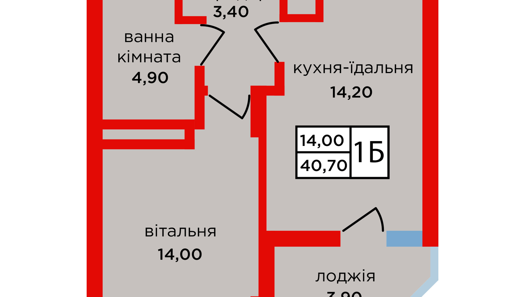 Планування 1-кімнатної квартири в ЖК Варшавський мікрорайон, 8 черга 40.7 м², фото 637727