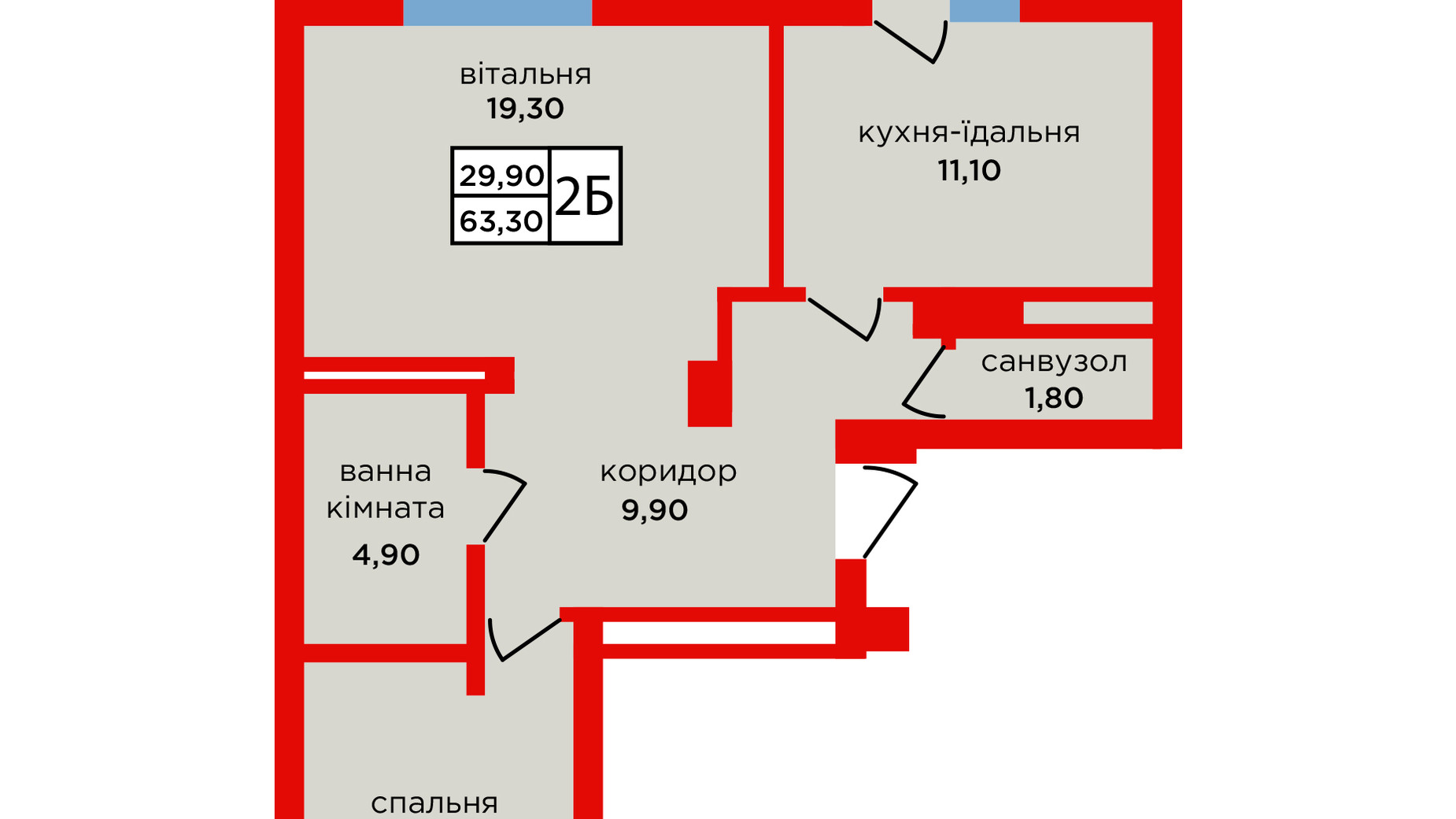 Планировка 1-комнатной квартиры в ЖК Варшавский микрорайон, 8 очередь 63.3 м², фото 637730