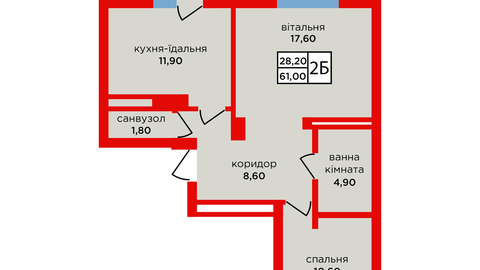 Планування 2-кімнатної квартири в ЖК Варшавський мікрорайон, 8 черга 61 м², фото 637731