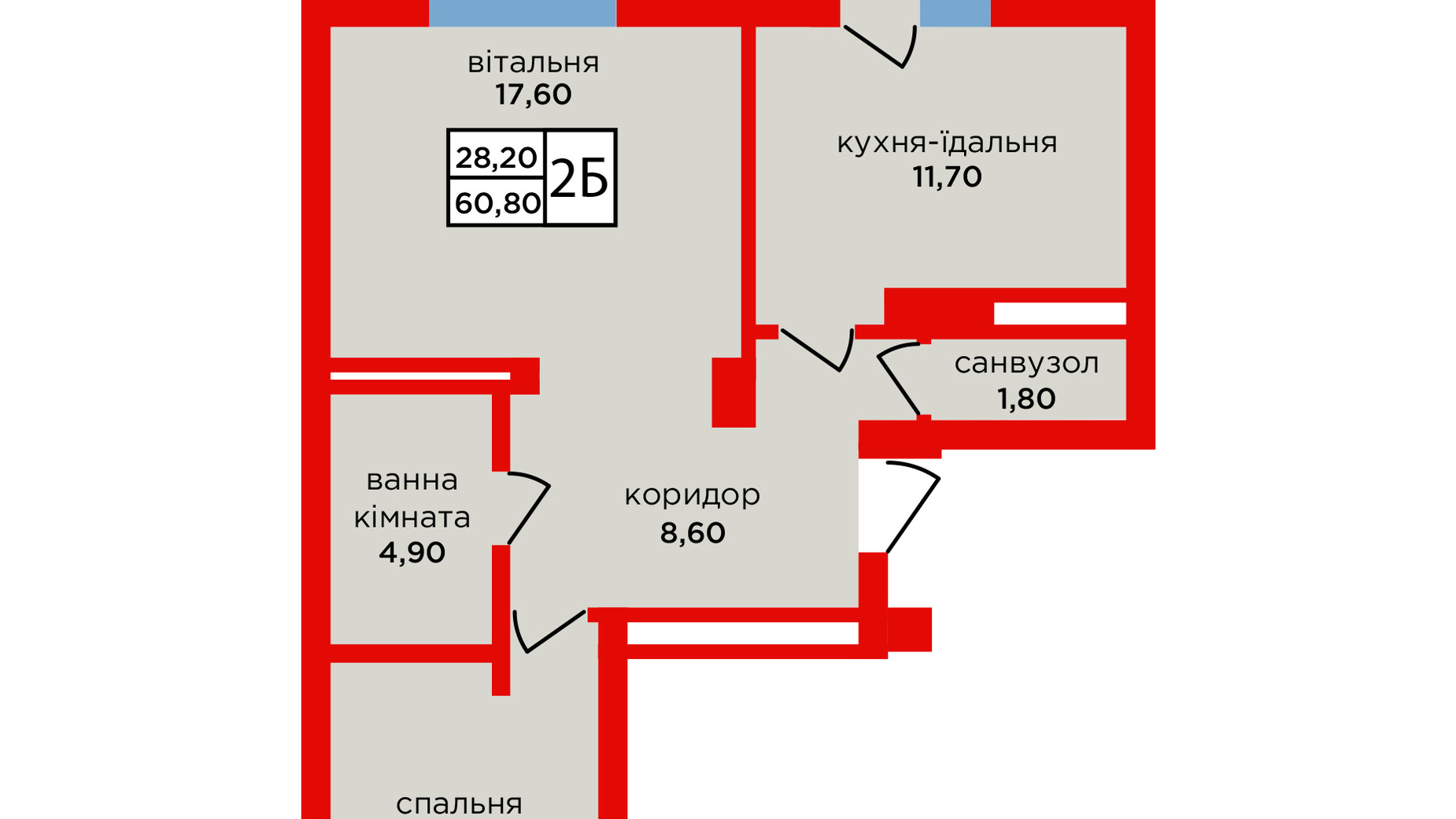 Планировка 2-комнатной квартиры в ЖК Варшавский микрорайон, 8 очередь 60.8 м², фото 638297