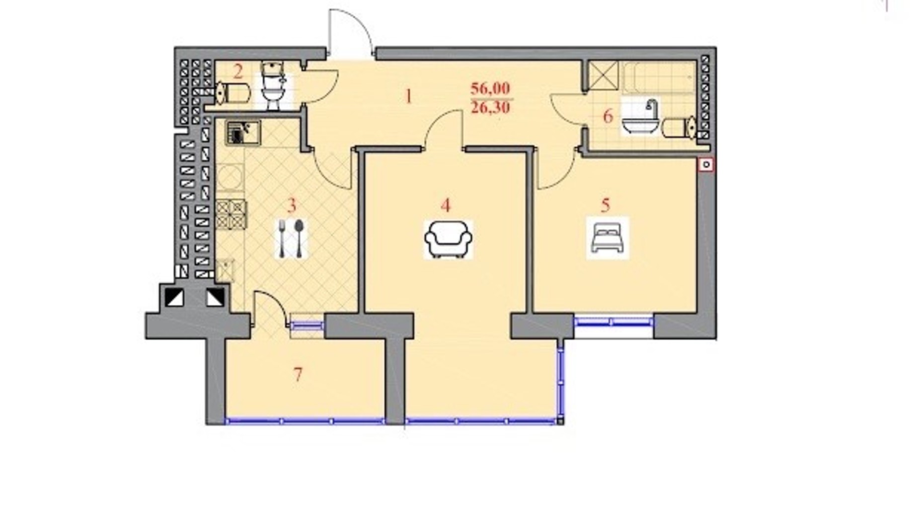 Планування 2-кімнатної квартири в ЖК Шептицького 56 м², фото 638310