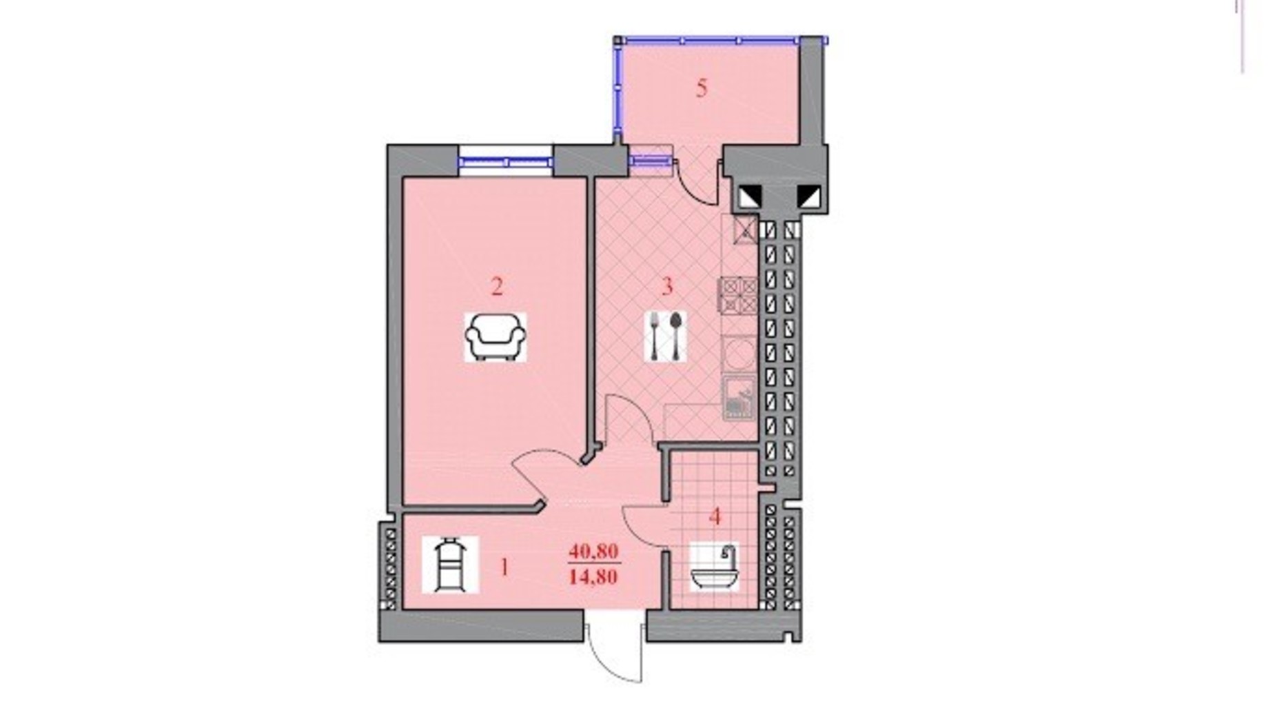 Планування 1-кімнатної квартири в ЖК Шептицького 40.8 м², фото 638311