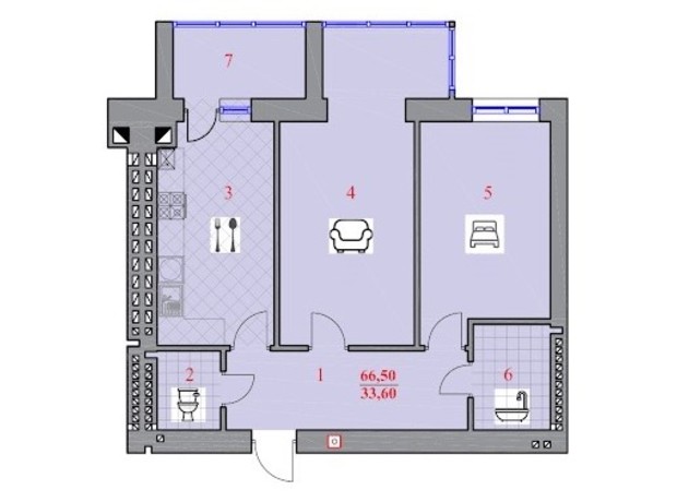 ЖК Шептицького: планування 2-кімнатної квартири 66.5 м²