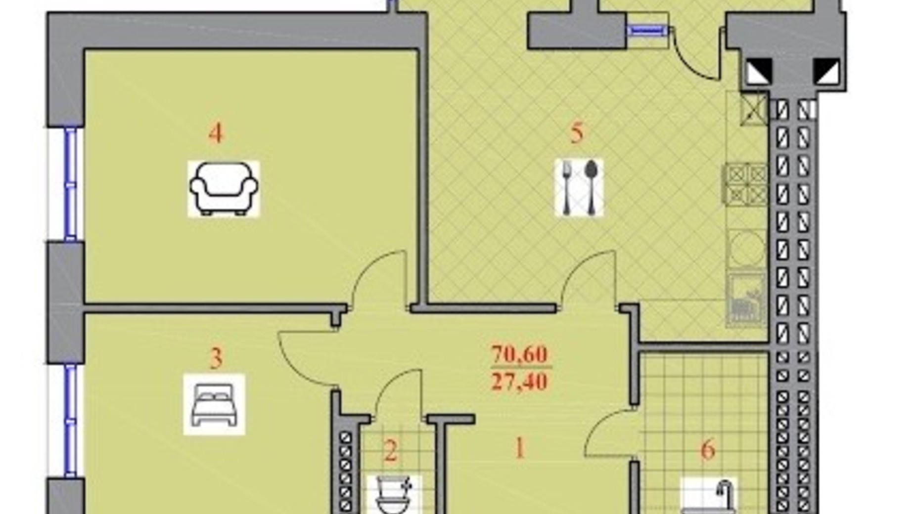 Планування 2-кімнатної квартири в ЖК Шептицького 70.6 м², фото 638314