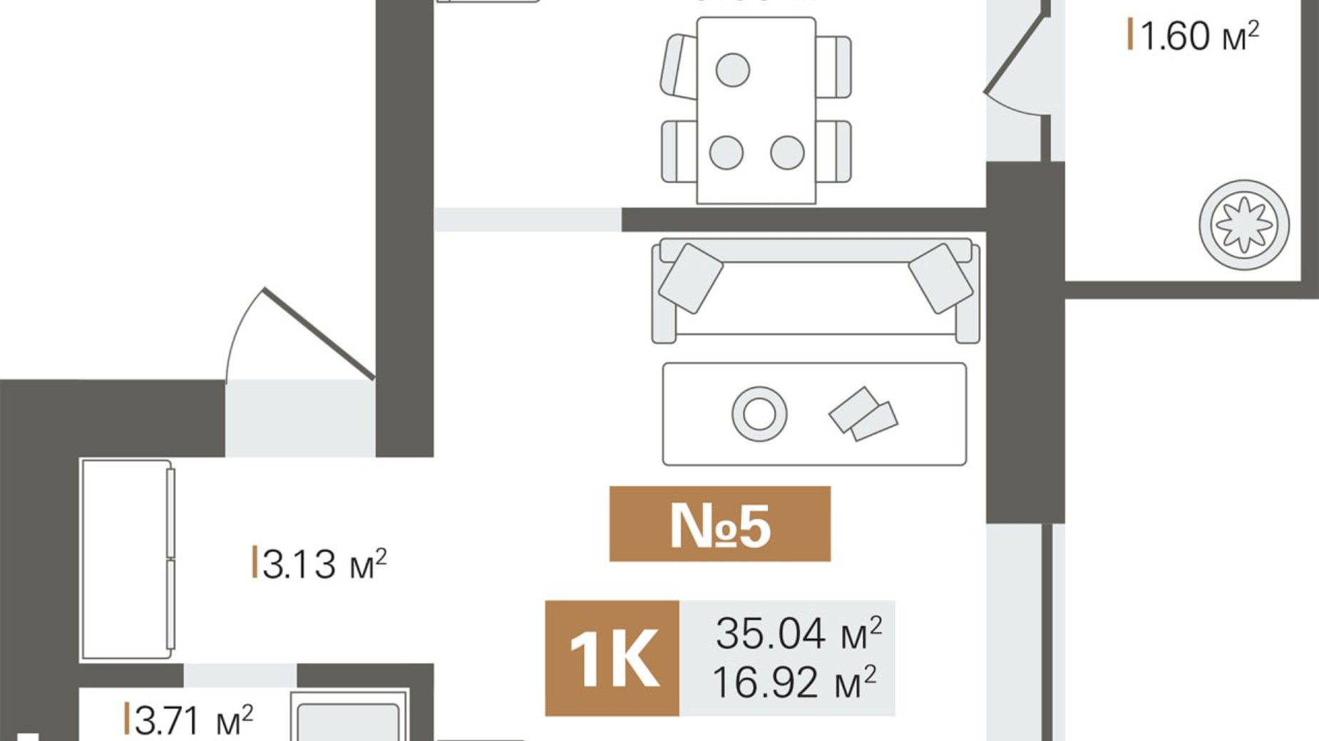 Планування 1-кімнатної квартири в ЖК Park Residence 35.04 м², фото 638335