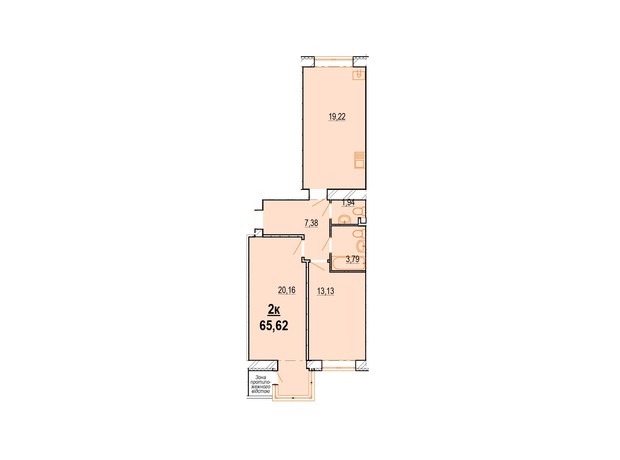 ЖК Старогородский: планировка 2-комнатной квартиры 64.65 м²