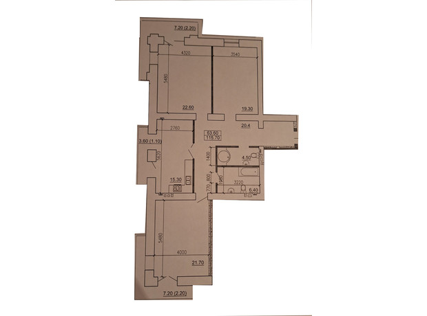 ЖК Виндзор: планировка 3-комнатной квартиры 115 м²