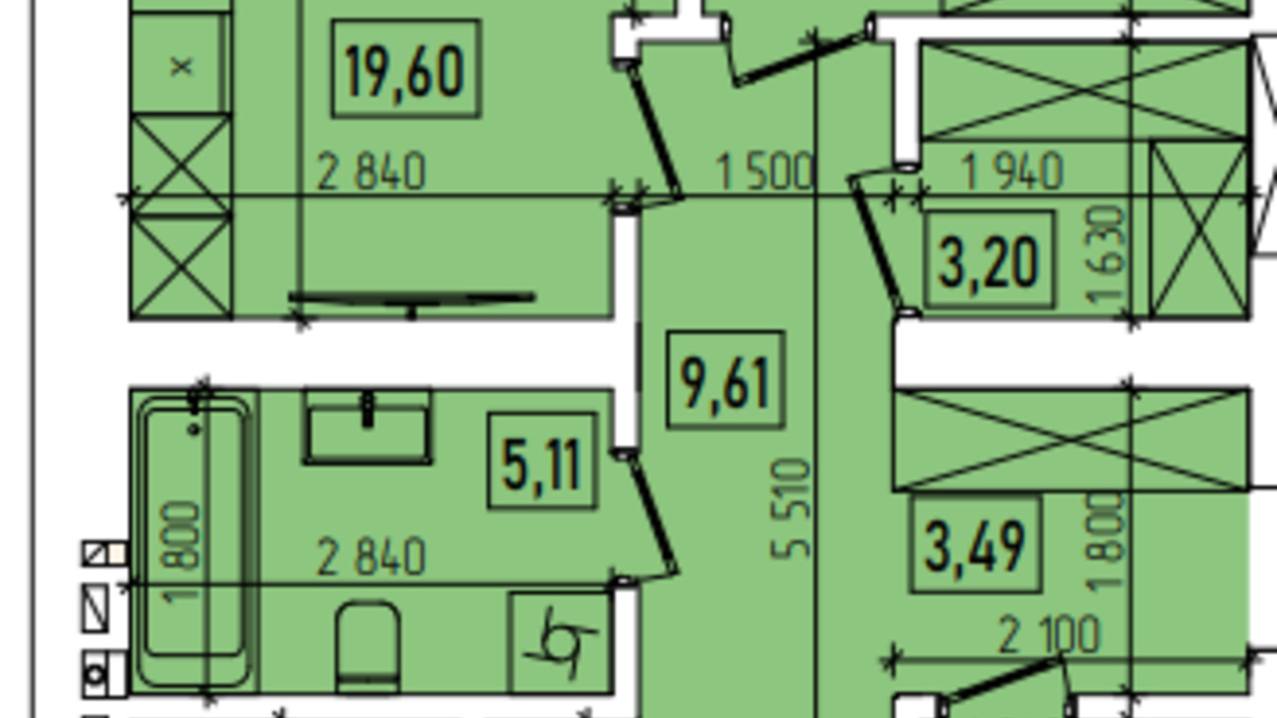 Планировка 1-комнатной квартиры в ЖК Нова Будова-2 45.16 м², фото 639243