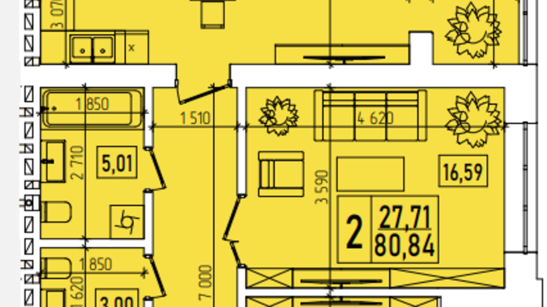 Планування 2-кімнатної квартири в ЖК Нова Будова-2 80.84 м², фото 639250