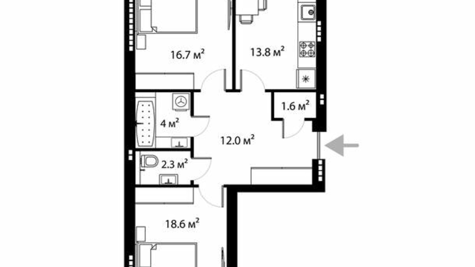 Планировка 2-комнатной квартиры в ЖК Park Land 73.9 м², фото 639253