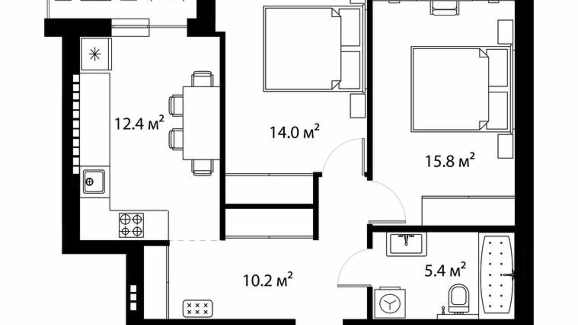 Планування 2-кімнатної квартири в ЖК Park Land 59 м², фото 639256