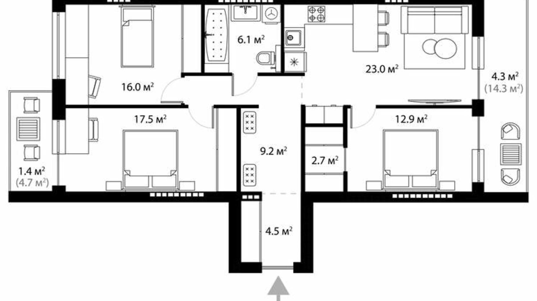 Планировка 3-комнатной квартиры в ЖК Park Land 97.6 м², фото 639257