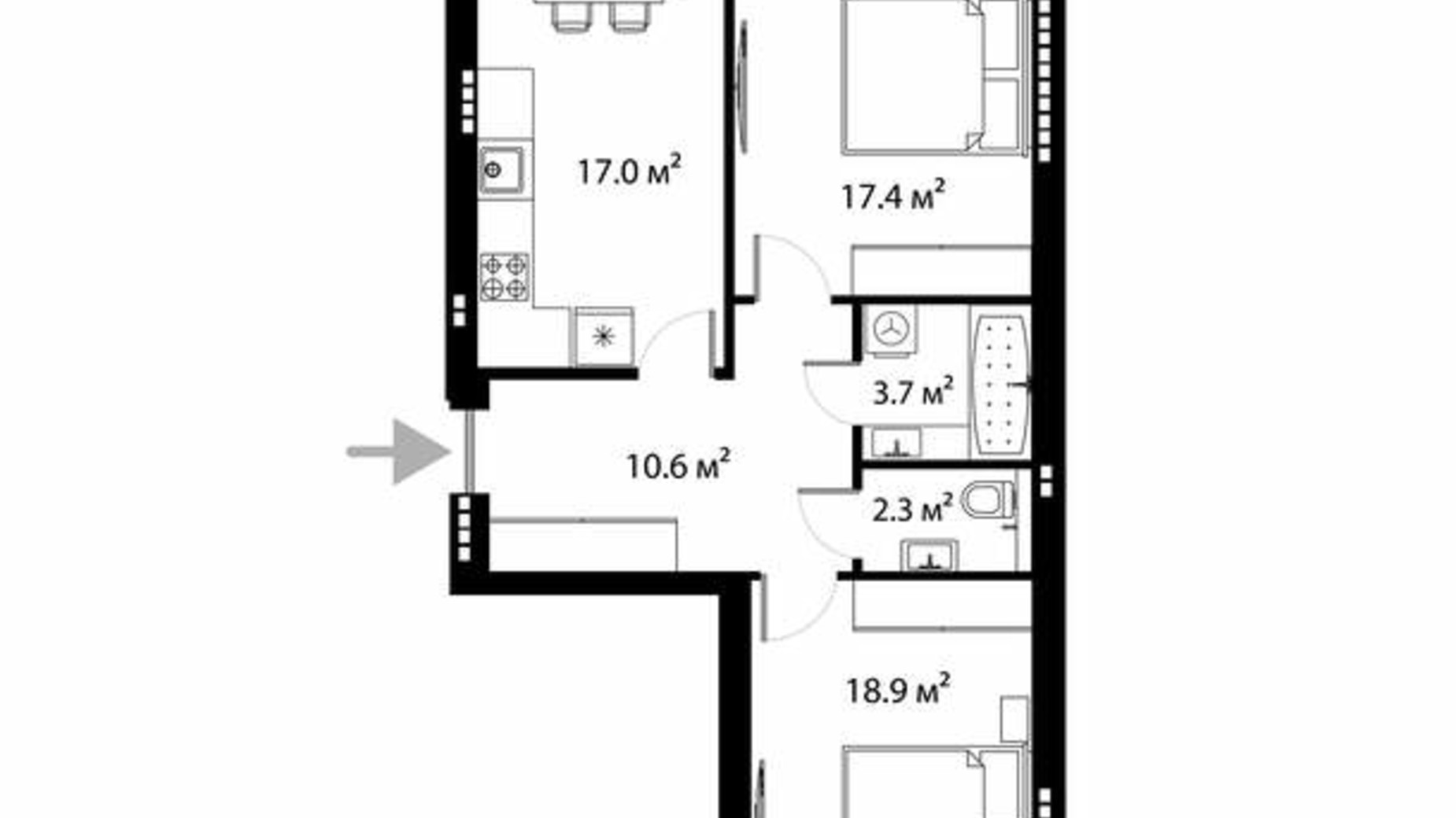 Планировка 2-комнатной квартиры в ЖК Park Land 74.2 м², фото 639258