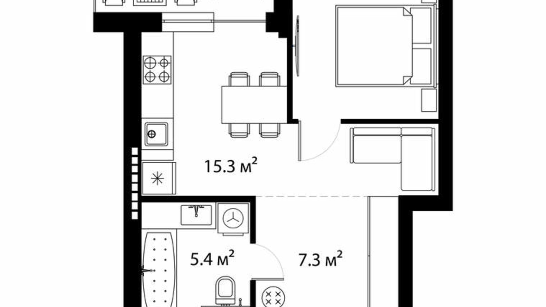 Планування 1-кімнатної квартири в ЖК Park Land 39.2 м², фото 639259